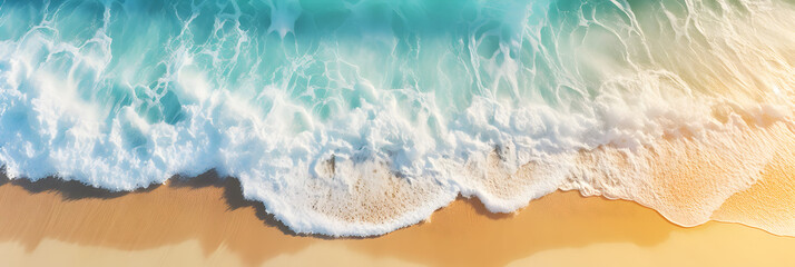 Fototapeta na wymiar Aerial Beach View with tropical sand and smooth waves, generative ai 