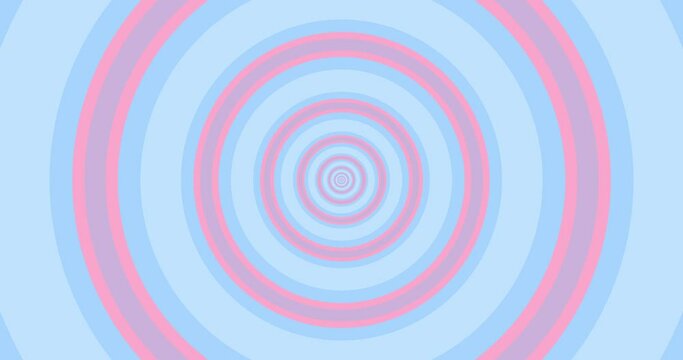 Flying through optical illusion of circles creating abstract tunnel. Pink and blue spectrum. Modern colorful 4k seamless loop animation