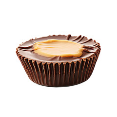 a peanut-butter cup of Milk Chocolate in a Food-themed, photorealistic illustration in a PNG format, cutout, and isolated. generative AI