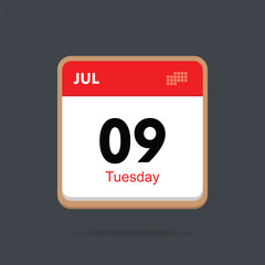 tuesday 09 july icon with black background, calender icon	