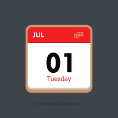 tuesday 01 july icon with black background, calender icon	