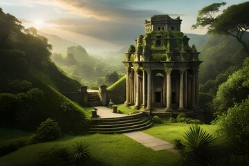 Ancient ruins hidden deep within the jungle - AI Generative