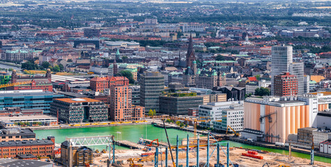 Panoramic aerial view of the old town of Malmo, Sweden.