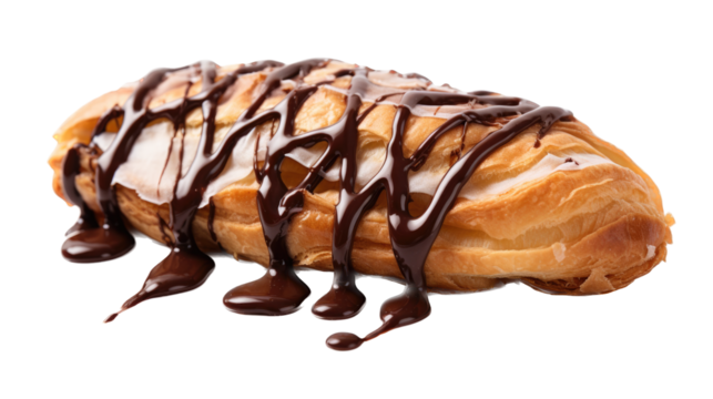 a Chocolate covered, French Croissant in a Food-themed, photorealistic illustration in a PNG format, cutout, and isolated. Generative AI