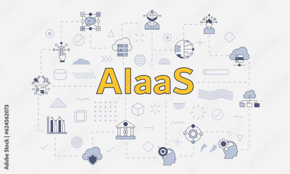 Poster aiaas artificial intelligence as a service concept with icon set with big word or text on center