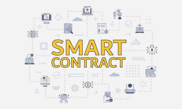 smart contract concept with icon set with big word or text on center