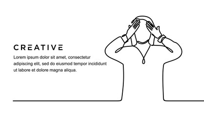 continuous line drawing of young beautiful woman with hands on forehead looking shocked