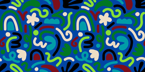 Hand drawn contemporary art collage with abstract shapes. Vector seamless pattern with Scandinavian cut out elements.