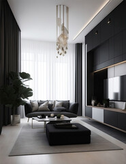 Luxurious Home with Comfortable Furniture and Elegant Architecture. Living Room, Apartment Modern Design
