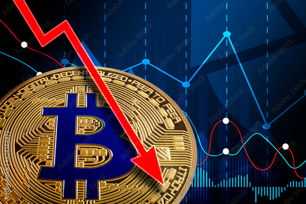Poster cryptocurrency collapse. collage with bitcoin and data charts