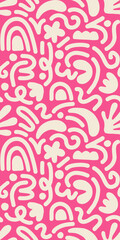 Hand drawn contemporary art collage with pink and white abstract shapes. Vector seamless pattern with modern Scandinavian cut out elements.