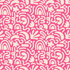 Hand drawn contemporary art collage with abstract shapes. Vector seamless pattern with Scandinavian cut out elements.