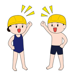 水着の女の子と男の子