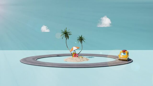 Animation of drive in summer vacation. loop playback	
