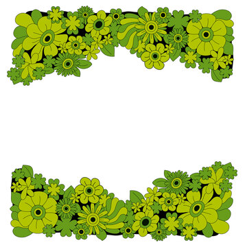 Retoro flower frame, psychedelic  and fashionable black yellow green