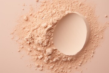 Translucent compact powder texture with loose edges isolated on beige background. ai generative - obrazy, fototapety, plakaty