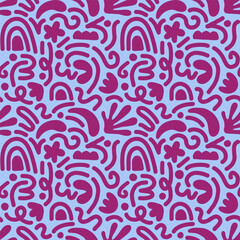 Hand drawn contemporary art collage with abstract shapes. Vector seamless pattern with Scandinavian cut out elements.