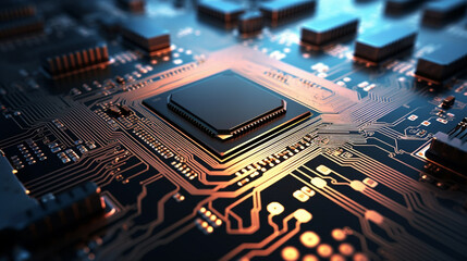 Fototapeta na wymiar computer chip set on board. technology and Hi tech background concept. generative AI