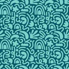 Hand drawn contemporary art collage with abstract shapes. Vector seamless pattern with Scandinavian cut out elements.