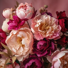 Beautiful bouquet of pink peonies. ai generative