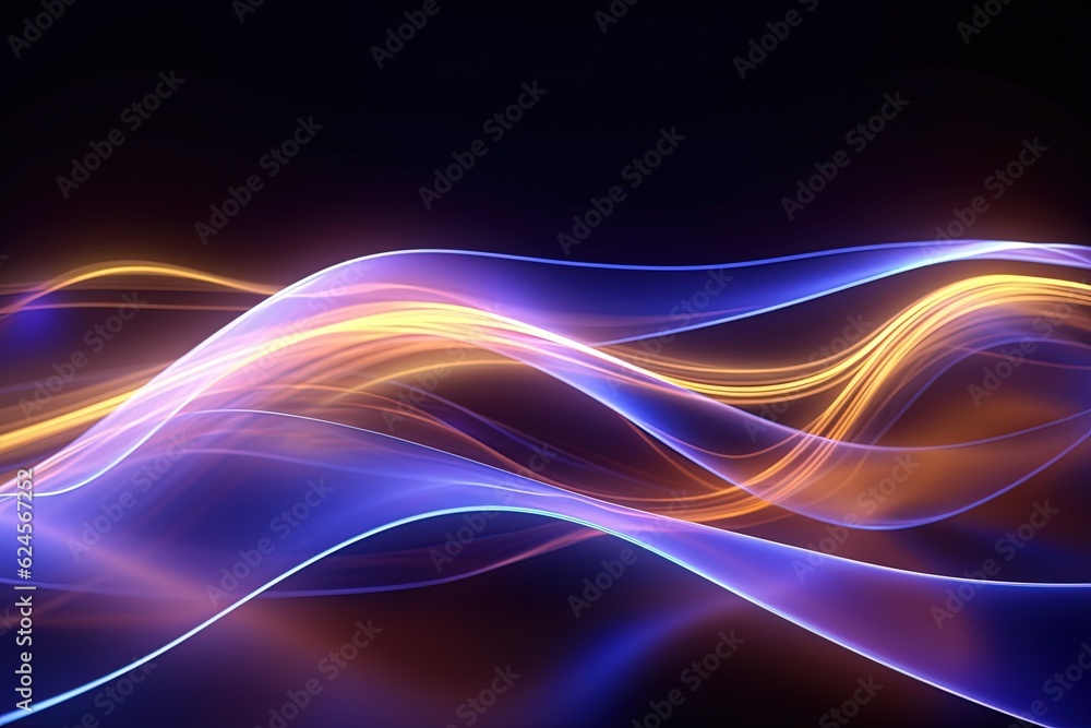 Wall mural abstract futuristic background with pink blue glowing neon moving high speed wave lines and bokeh li