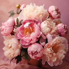 Beautiful bouquet of pink peonies. ai generative