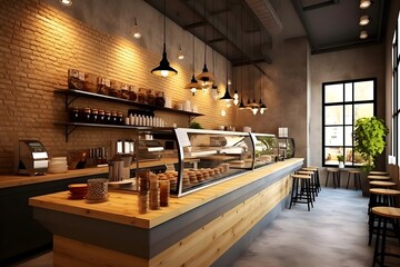 おしゃれなベーカリーカフェの店内　with generative ai