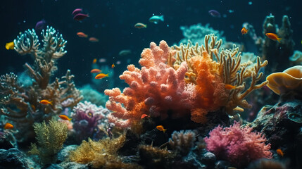 Naklejka na ściany i meble Underwater landscape reef background. Generative AI