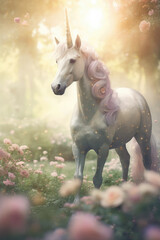 Unicorn in Fairy Sunny Forest