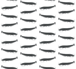 Vector seamless pattern of hand drawn doodle sketch black catfish fish isolated on white background