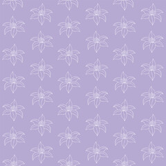 Vector seamless pattern of hand drawn doodle sketch Lilly flower isolated on lilac background