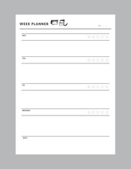 (Sean and Sea) week planner. Minimalist planner template set. Vector illustration.	