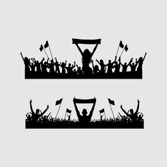 silhouette of a person with a banner.set of sport supporter in black and  white