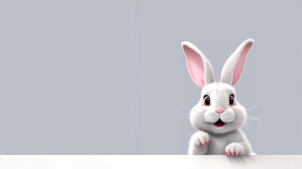 3D Bunny Banner: A cute 3D bunny design on a simple grey background with space for text. Copy space. Adorable concept - AI Generative