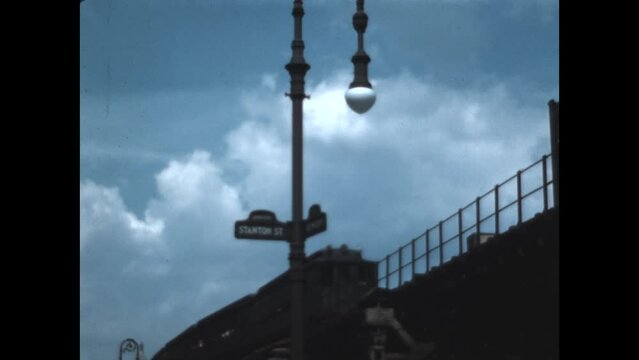 IRT Third Avenue Line 1944 - The IRT Elevated Train makes its way past the Bowery Station in the Lower East Side of Manhattan in the 1940s