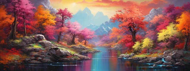 Vivid hues dance across the canvas, forming an exquisite landscape through the medium of oil painting on canvas. Generative AI