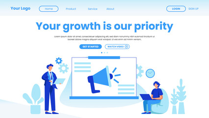 Landing page company business template in flat design vector illustration concept