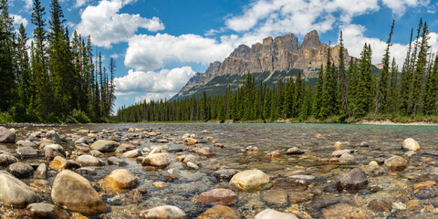 Summer time stunning views at Castle Mountain in Banff National Park with views along the turquoise...