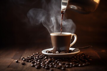 breakfast cup cafe espresso brown drink aroma mug bean morning. Generative AI.