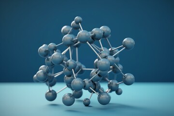 3D molecule model on blue background for science and chemistry. Generative AI