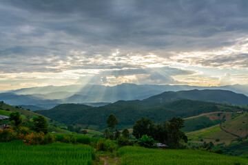 The sunset view at Ban Pa Bong Piang, Chiang Mai, Thailand