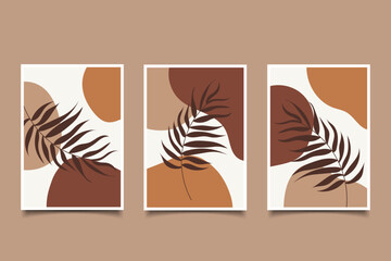 Set of poster abstract tropical leaves with organic shapes design wall art or social media background design
