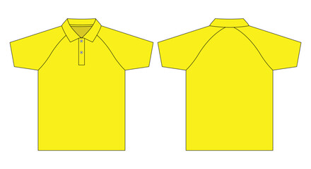 Blank Yellow Raglan Short Sleeve Polo Shirt Template On White Background.Front and Back View, Vector File