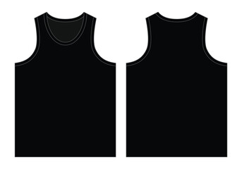 Blank Black Tank Top Template on White Background. Front and Back View, Vector File.