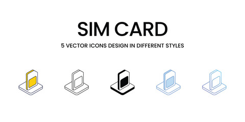 Sim Card Icon Design in Five style with Editable Stroke. Line, Solid, Flat Line, Duo Tone Color, and Color Gradient Line. Suitable for Web Page, Mobile App, UI, UX and GUI design.