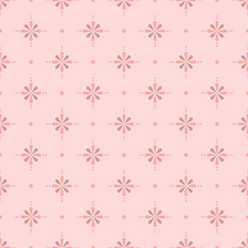 In this seamless pattern, make a flower with pink petals alternating with gray. Arranged on a pink background. Decorated with small pink diamonds placed alternately neatly, beautiful and sweet.