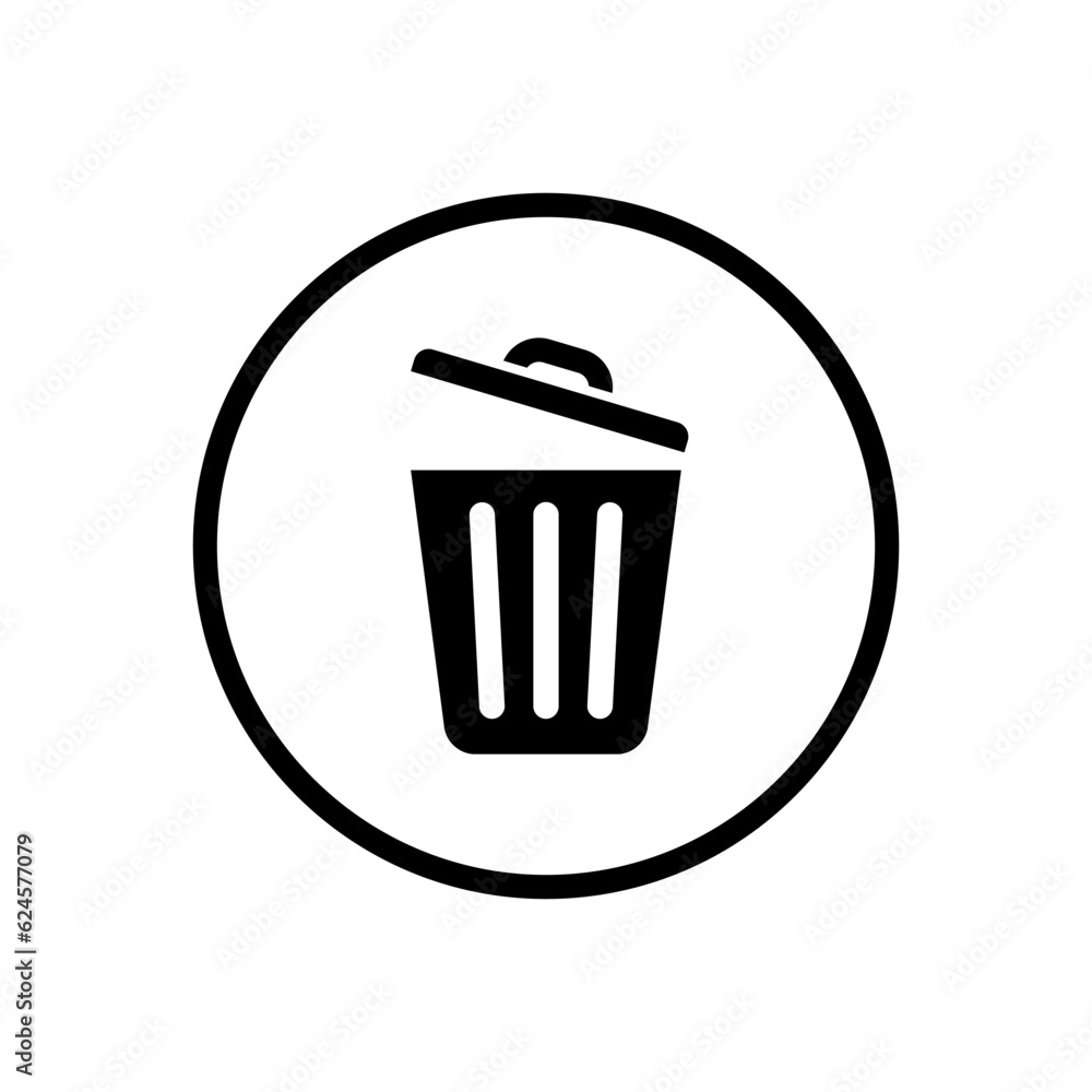 Poster open recycle bin, trash can icon vector in circle line