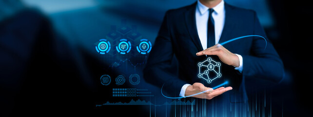 Blockchain technology. Block chain cryptocurrency fintech digital finance concept