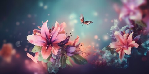 Obraz na płótnie Canvas peonies background pastel design blossom watercolor flower spring wallpaper color valentine. Generative AI.