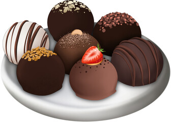 Ball chocolate cake sweet dessert watercolor illustration